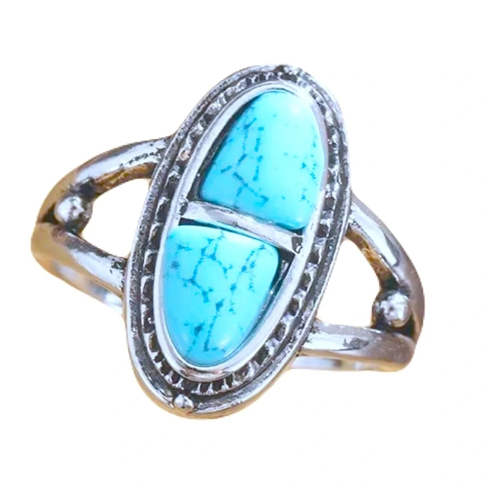 New Natural Blue Turquoise Navajo Genuine Silver Handmade OOAK Ring - Picture 1 of 16